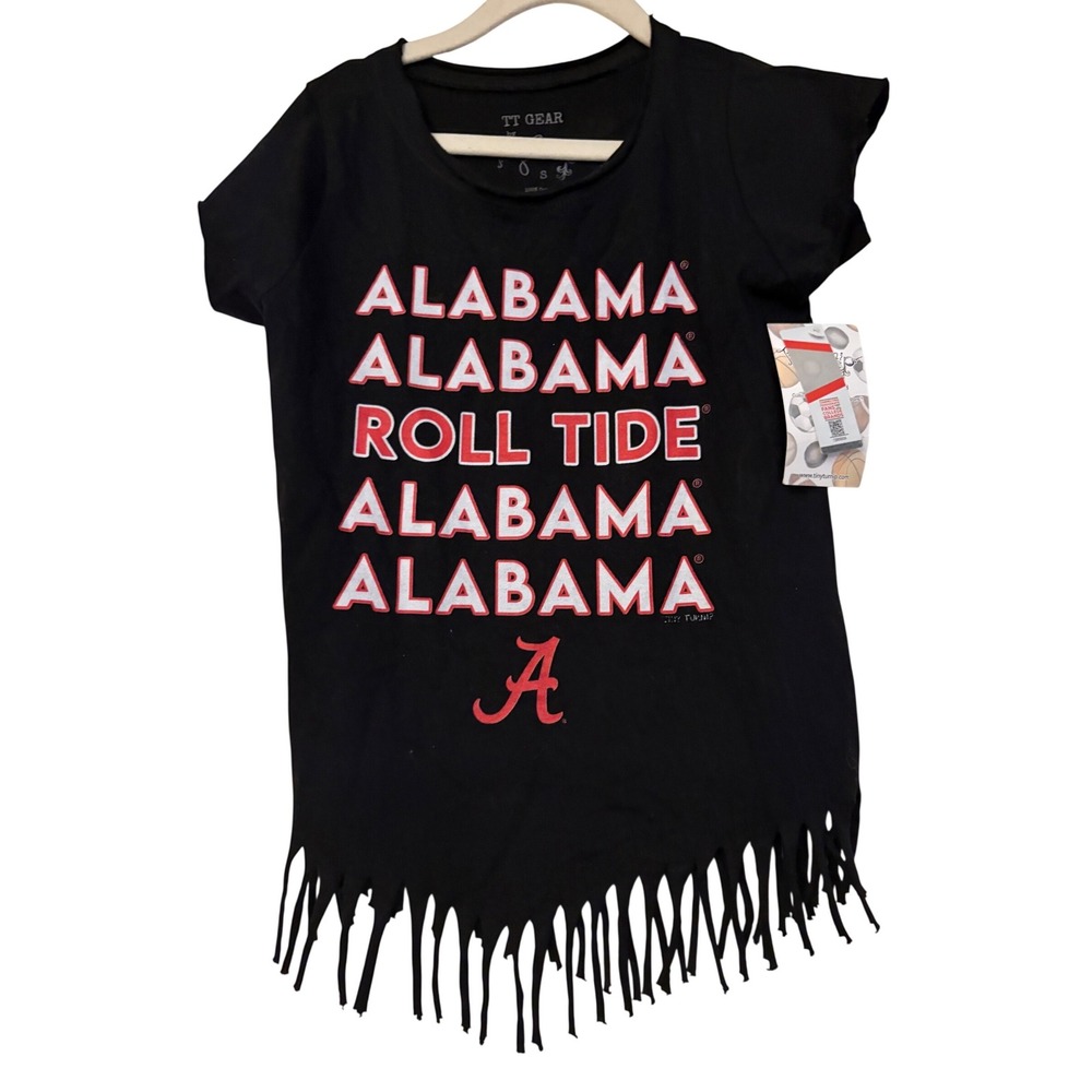 Tiny Turnip Alabama Roll Tide Girls Fringe T-Shirt Black Small‎ NWT